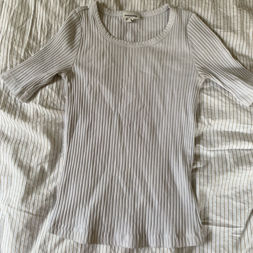 White, ribbed Frank & Oak tee, stretchy